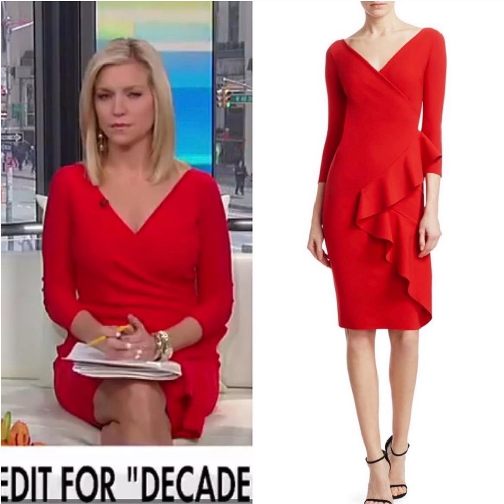 Chiara Boni Red Long Sleeve Ruffle Dress